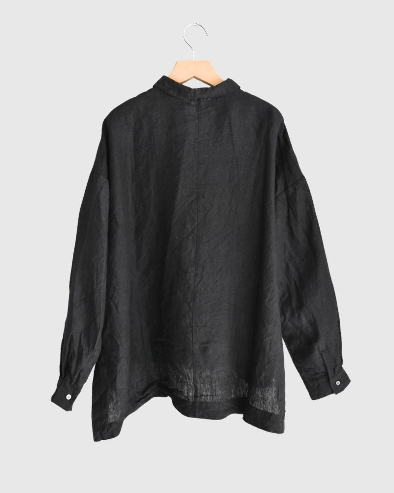 Handwoven 60×60 Linen Square Shirt in Black