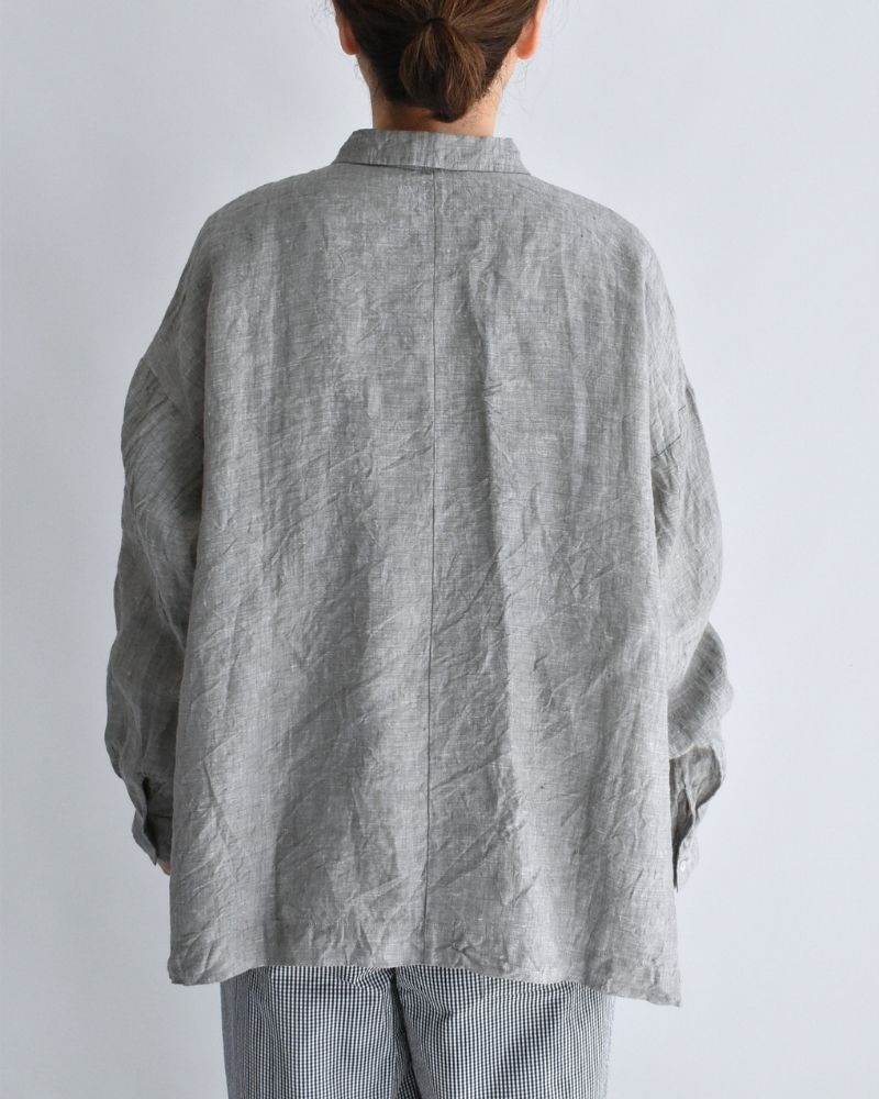 Handwoven 60×60 Linen Square Shirt in Gray