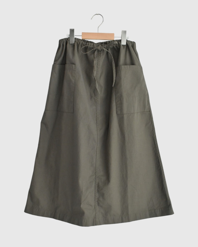 COTTON HERRINGBONE WASH EASY SKIRT in KhakiHerringbone