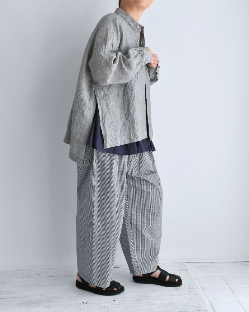 Handwoven 60×60 Linen Square Shirt in Gray