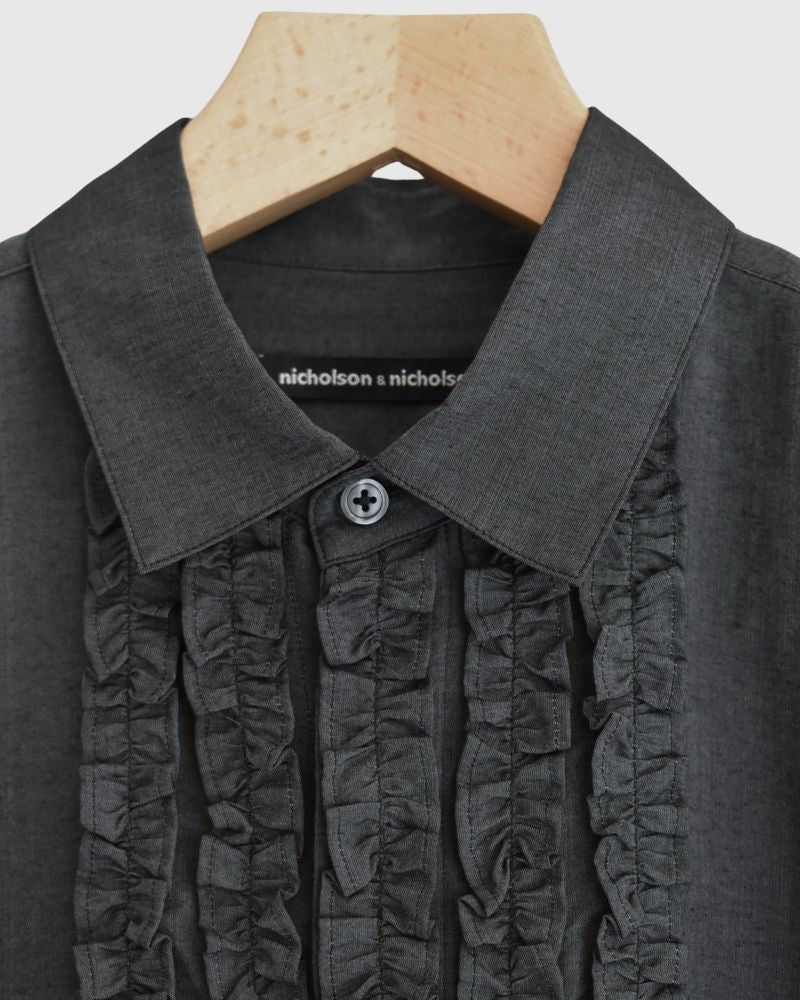 DORIS-SILK Frill Blouse in Black