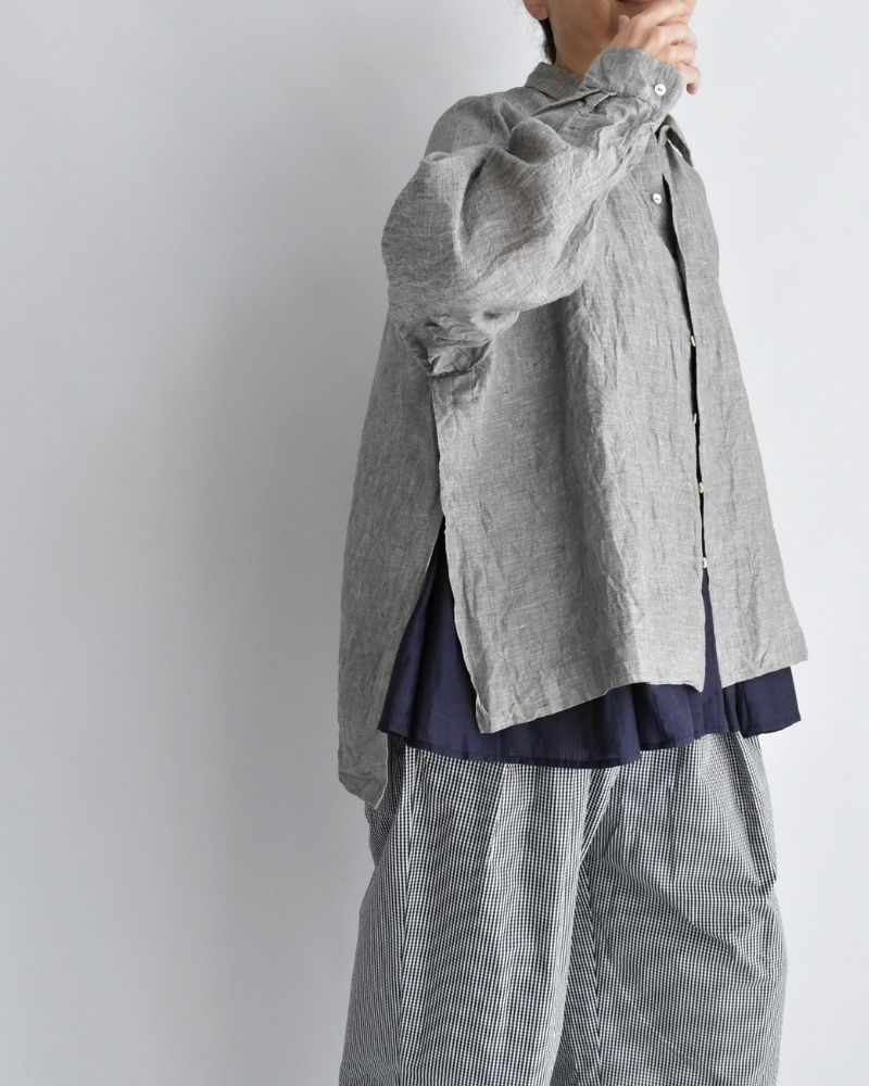 Handwoven 60×60 Linen Square Shirt in Gray