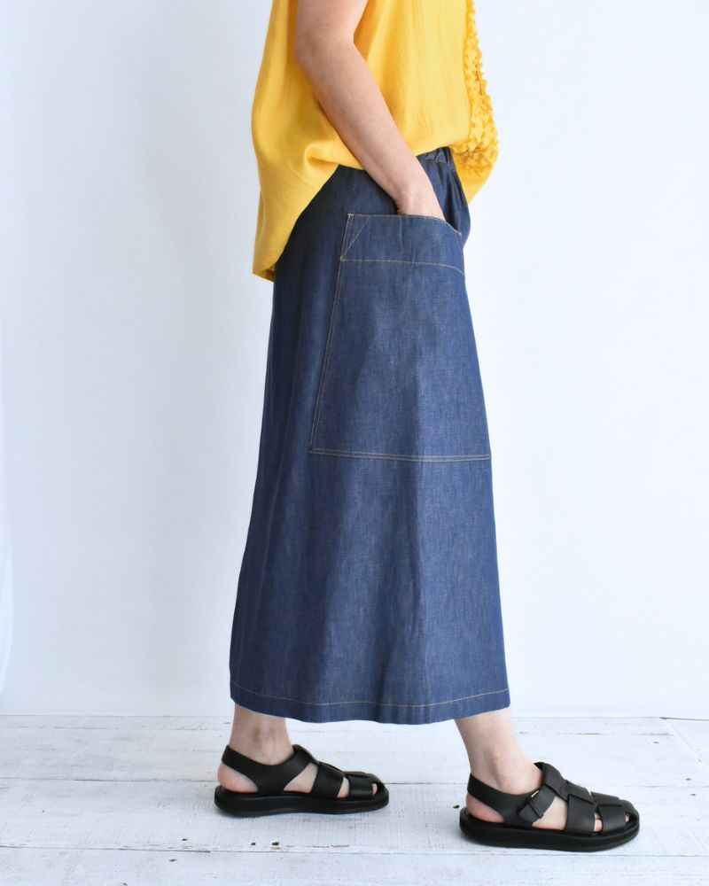 HEART-DENIM Asymmetrical Wrap Skirt in Blue