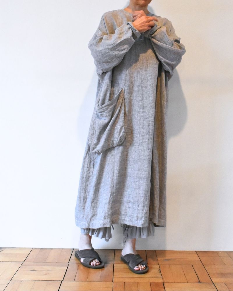 [Pre-order] S/S LA452 LINEN BIRDS EYE BIG POCKET URBAN ONE PIECE (Mid-March - End of March)
