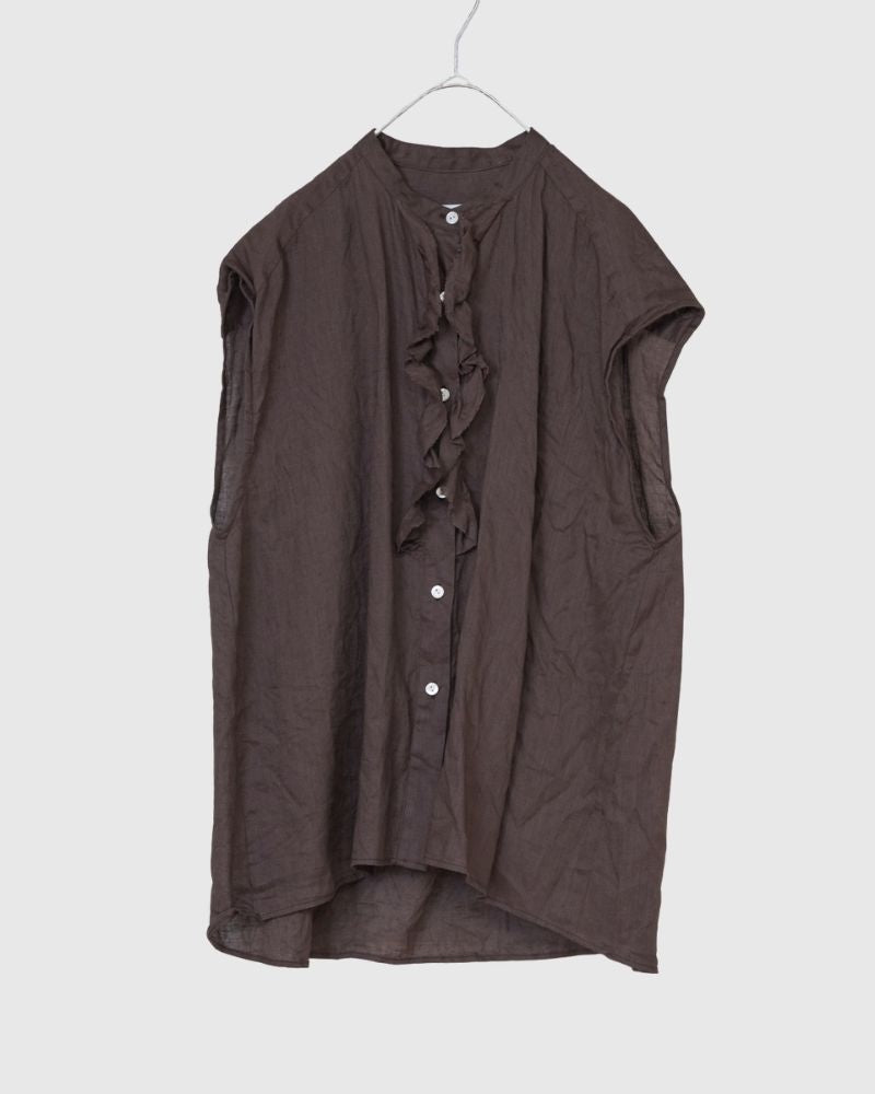 [Pre-order] S/S R360 LINEN FRILL NO SLEEVE BLOUSE (Mid-April - End of April)