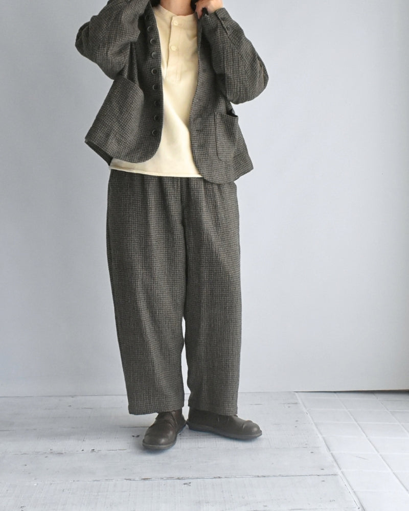 Wool Gauze Houndstooth Pants in Mocha