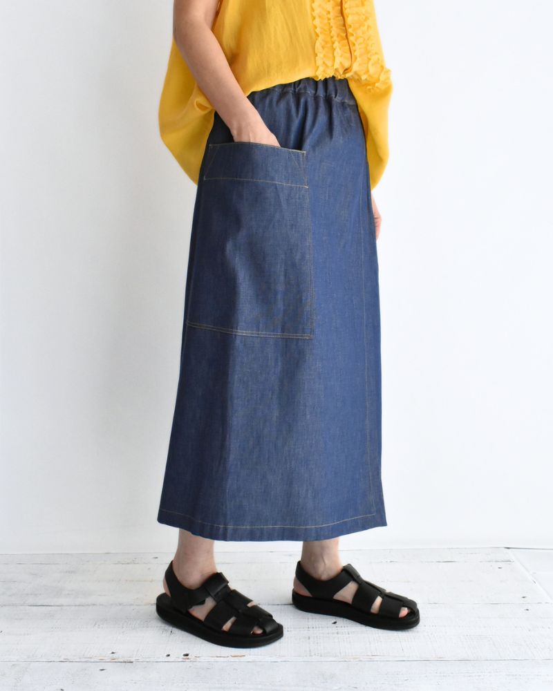 HEART-DENIM Asymmetrical Wrap Skirt in Blue