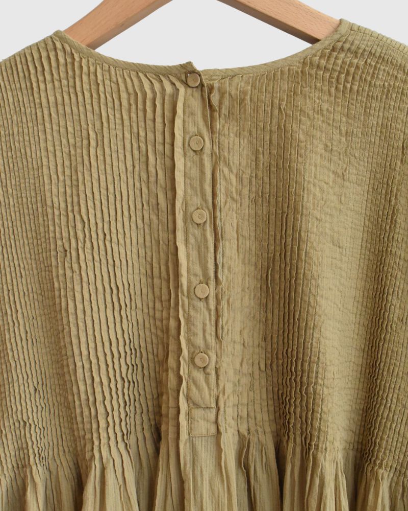 Crew-Neck 3/4 SL Shirt with Mini Pintuck in GreyKhaki