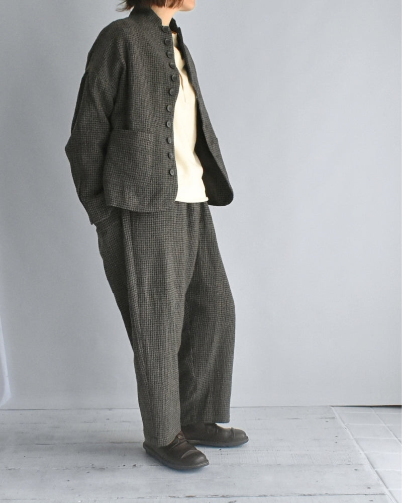 Wool Gauze Houndstooth Pants in Mocha