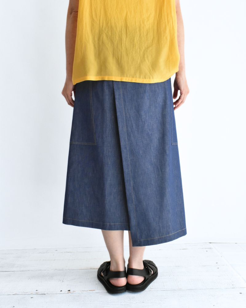 HEART-DENIM Asymmetrical Wrap Skirt in Blue