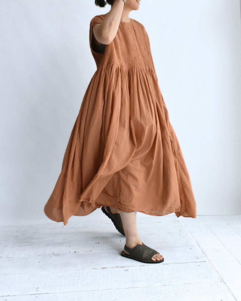 Crew-Neck F/SL Dress with Pintuck in DarkOrange