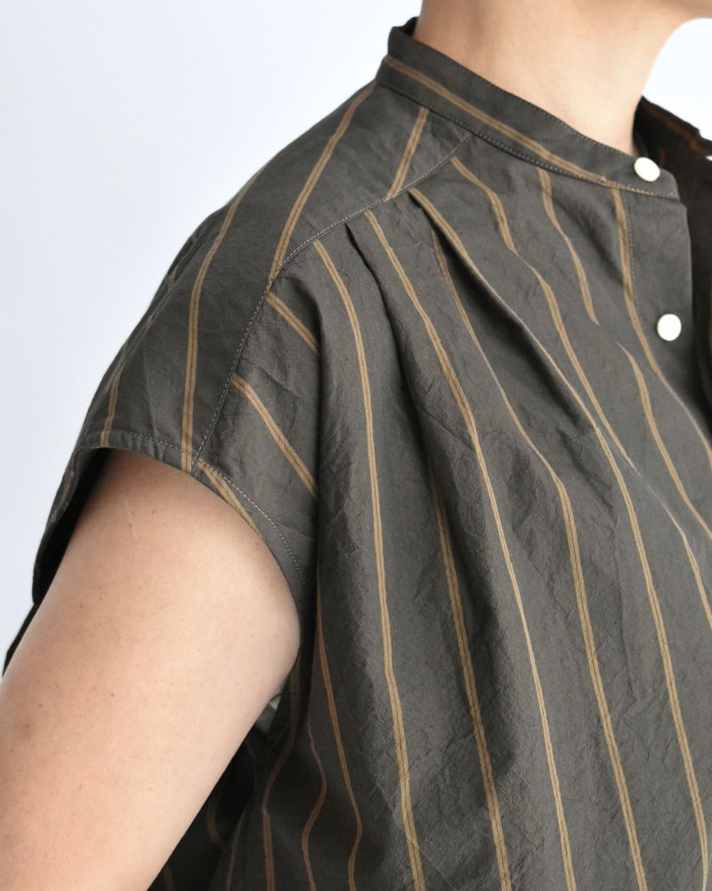 SMILE-W French sleeve blouse with scarf in BrownStripe