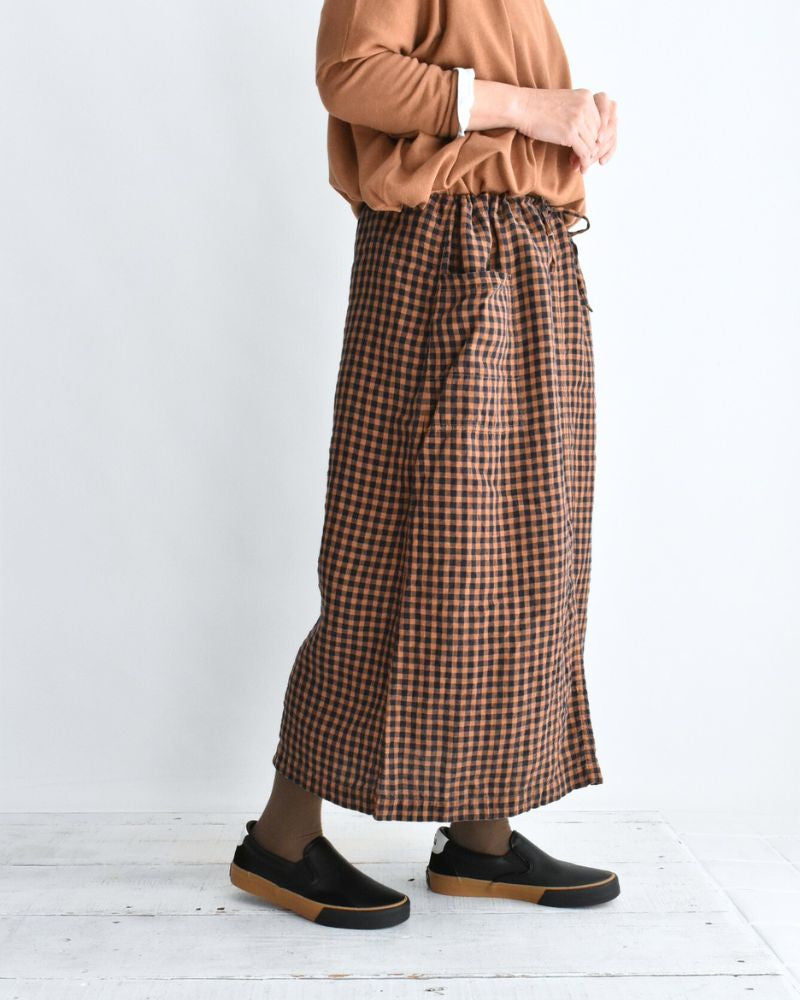 LINEN CHECK OVERDYE EASY SKIRT in Cinnamon