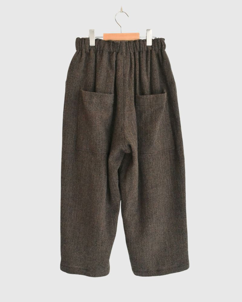 Wool Herringbone Pants in Brown