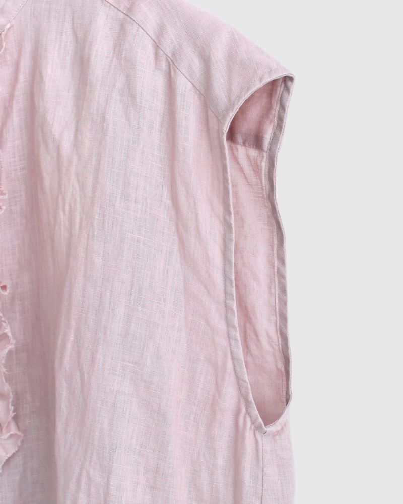 Linen Frill Sleeveless Blouse in Ash Pink