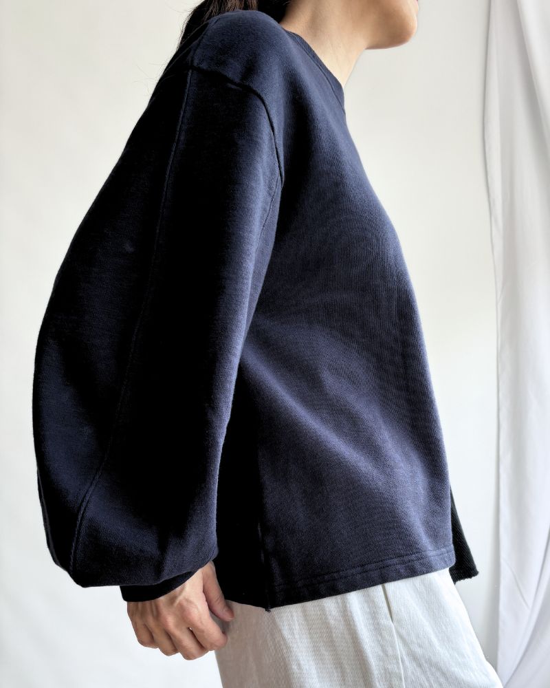 Assymetry Frill Sweat Shirt in Navy