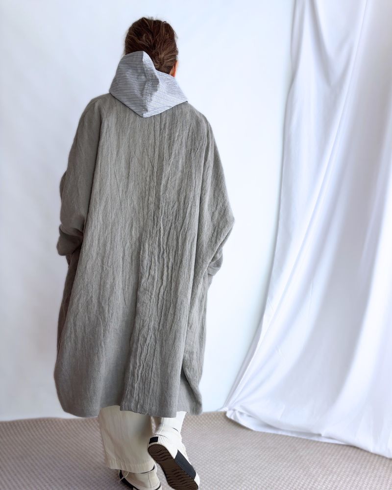 Linen Hemp Dolman Coat in Sumi