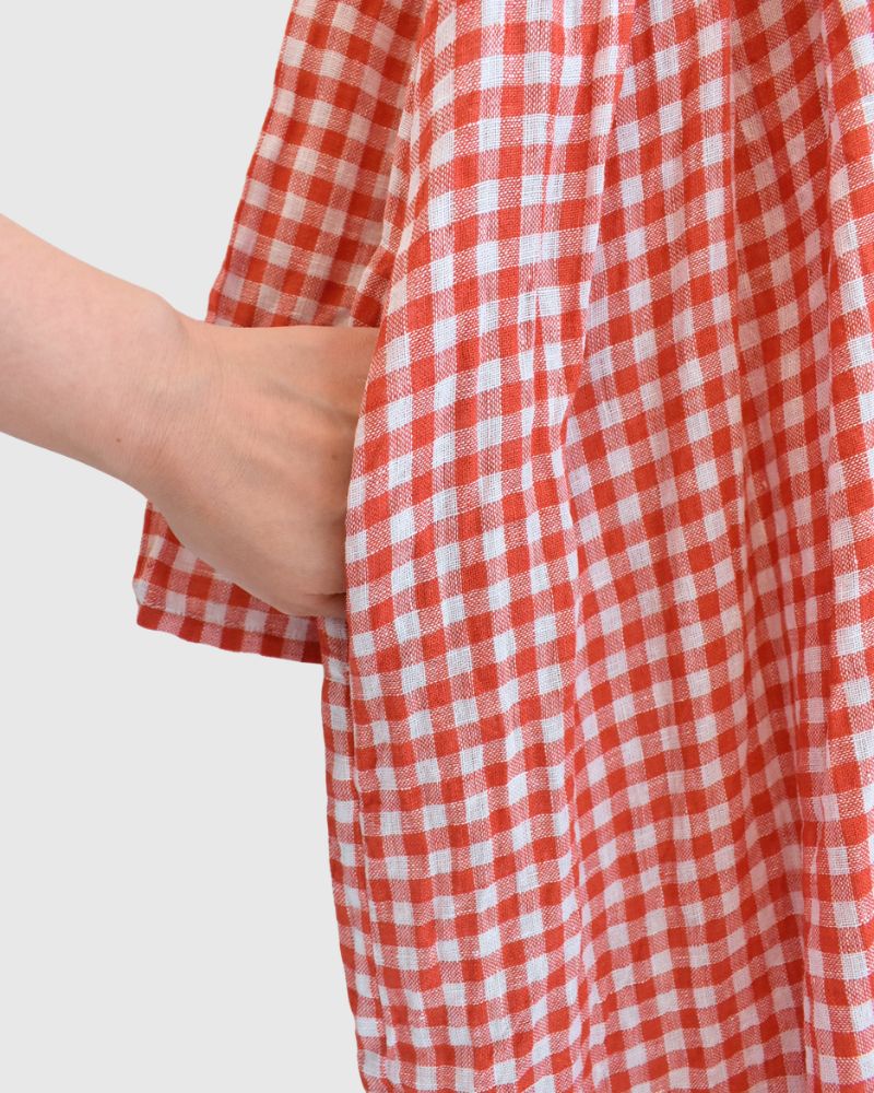 Gingham Check Linen Dress in RedCheck