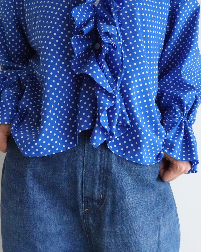 Dot Frill Blouse in Blue