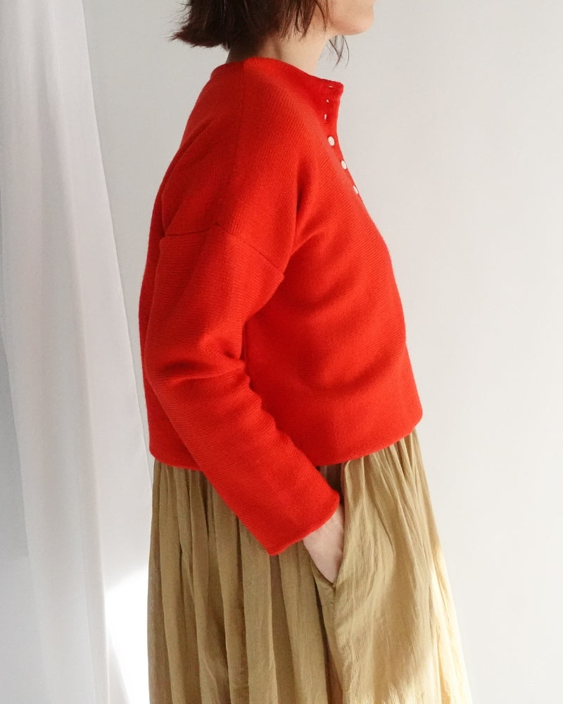 Bottleneck Boiled Wool Knit in Red