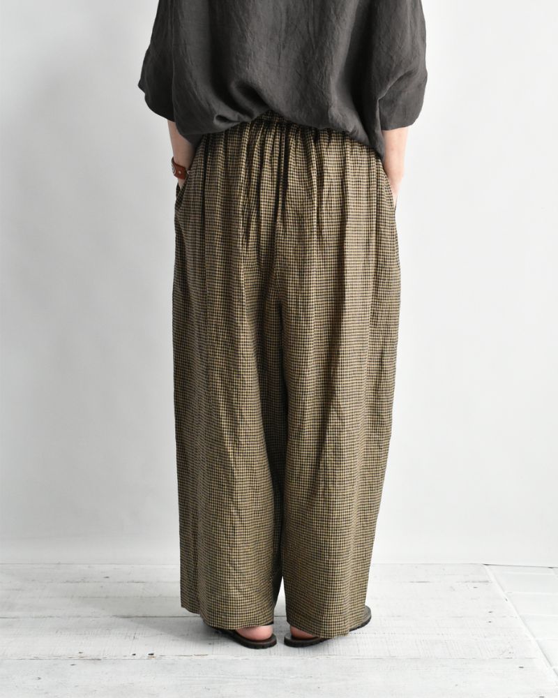 Wide Cocoon Gathered Pants in Camel/Black