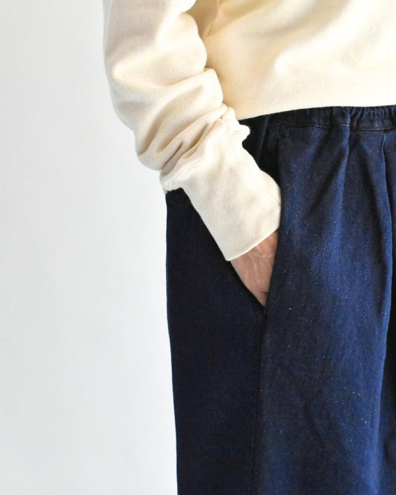 Cotton Linen Denim Tuck Pants in OneWash