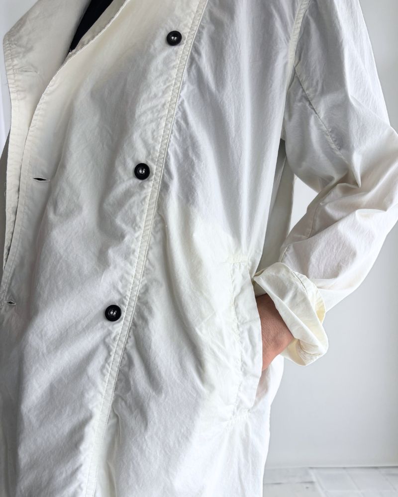 60s COTTON POPLIN OVERDYE STAND COLLAR DOUBLE BREAST JACKET in White