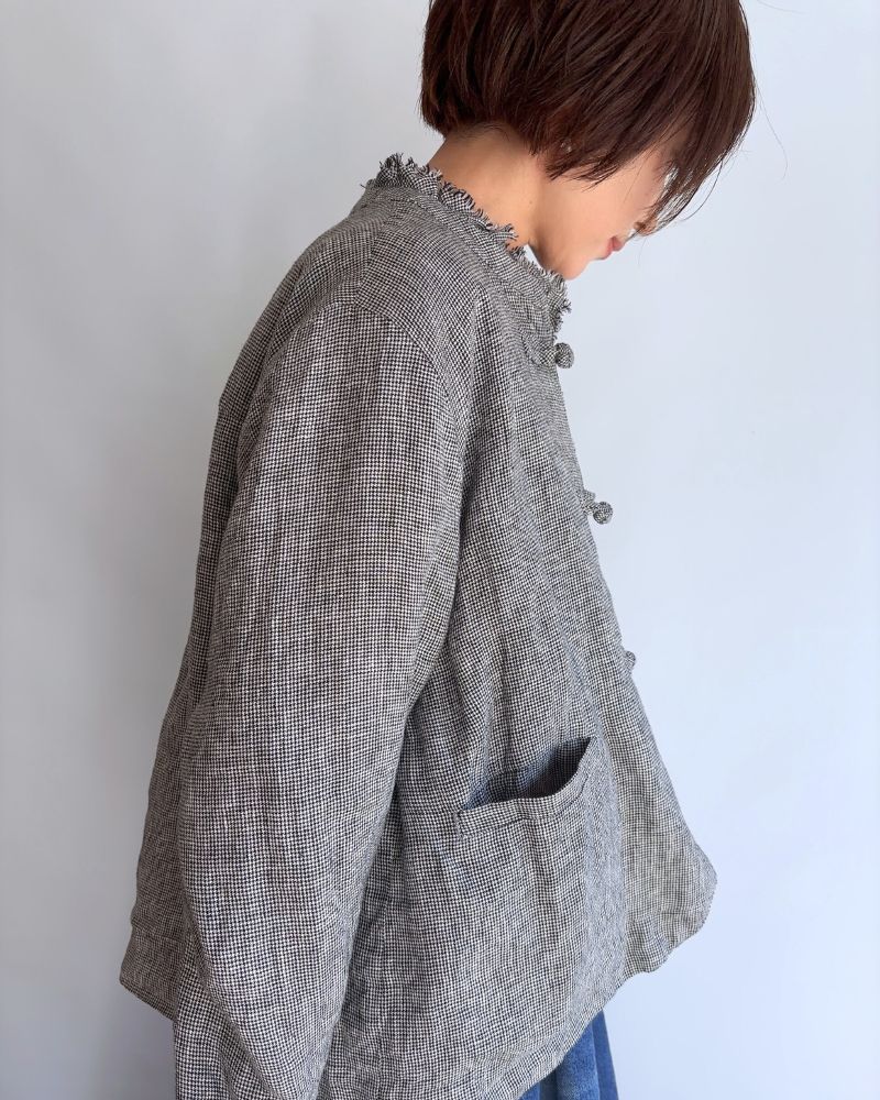 ANONYMOUS FRILL COLLAR CHINA JACKET in GrayBirdsEye