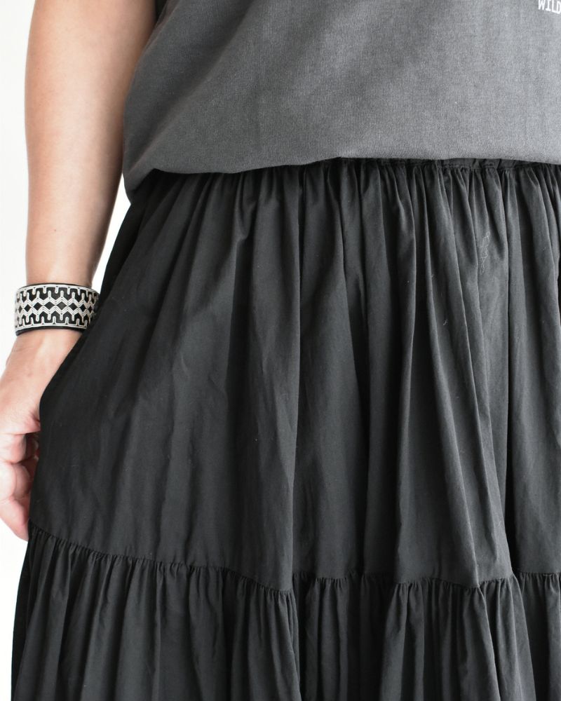 Tiered Gathered Cotton Skirt in Black
