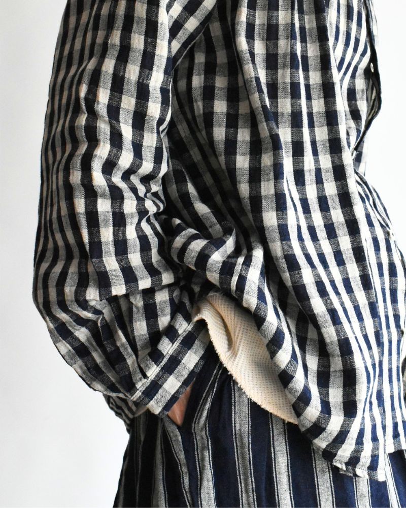 Linen Cotton Gingham Shirt in Indigo/Natural