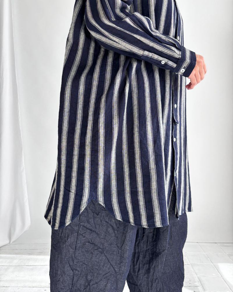 Linen Cotton Stripe Shirt in Indigo/Natural
