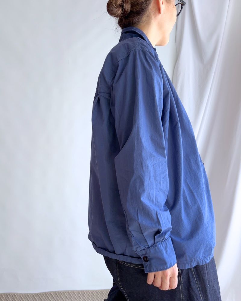 COTTON STRIPE OVERDYE ONE-UP COLLAR SHIRT in Blue