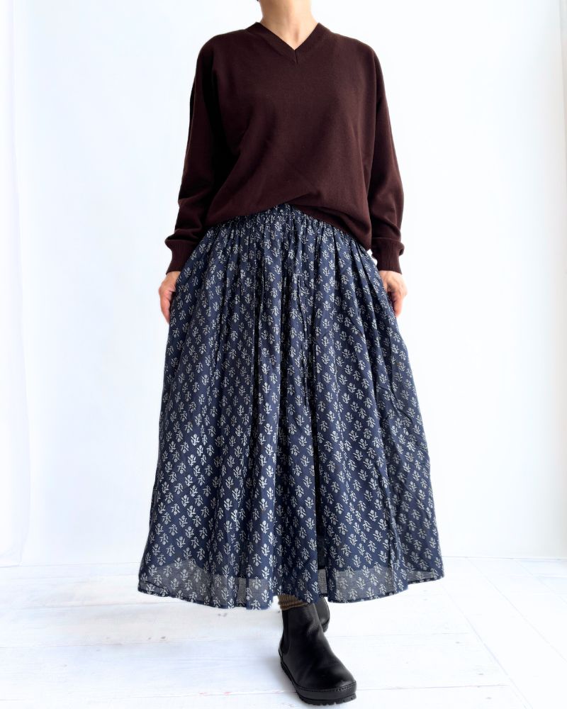 RAJASTAN TUCK GATHERED SKIRT WITH LINING in Navy