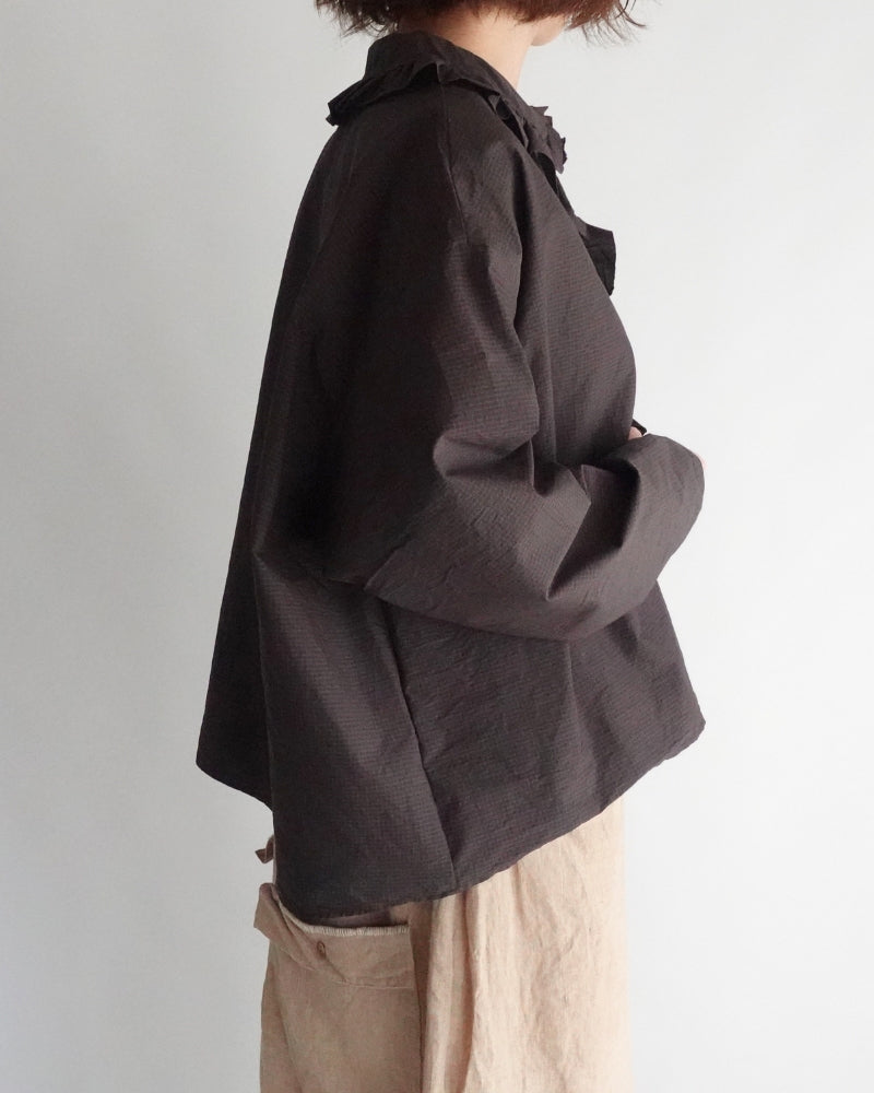 Collar & Front Frill Blouse in Brown