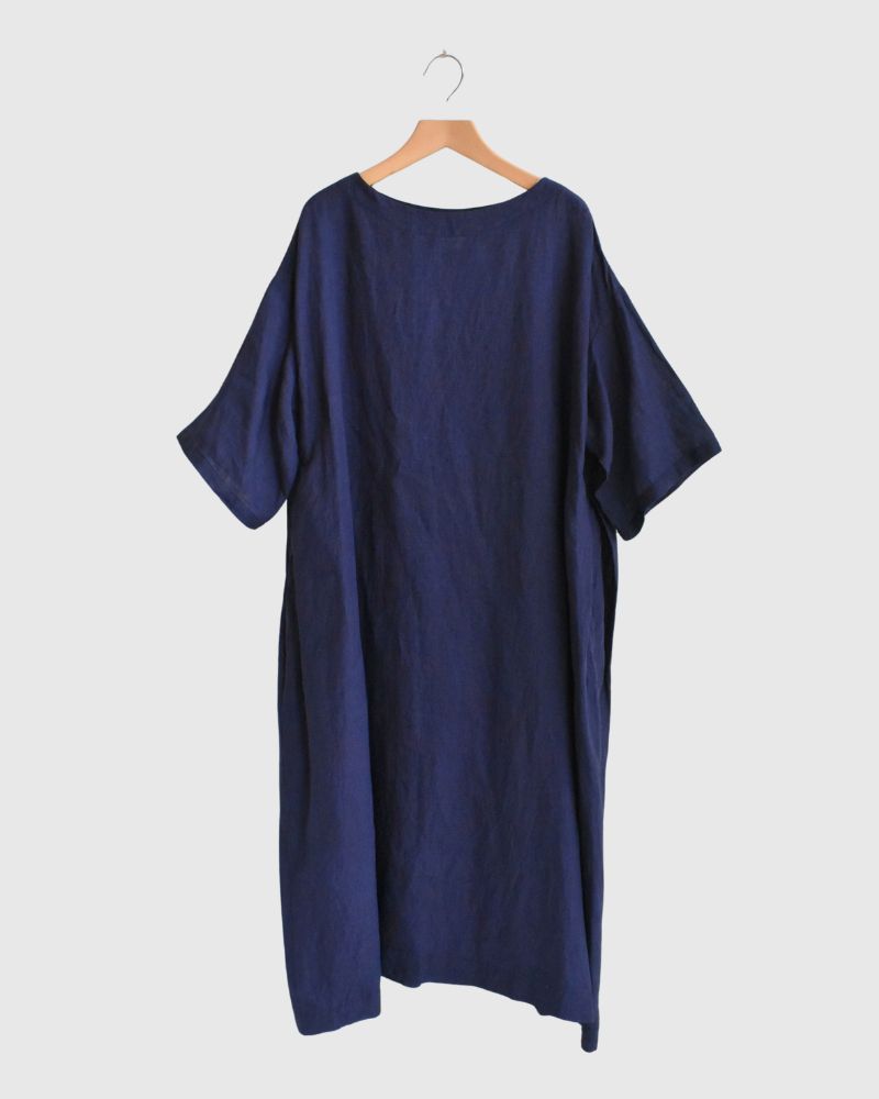Box Pleated Dress in Indigo