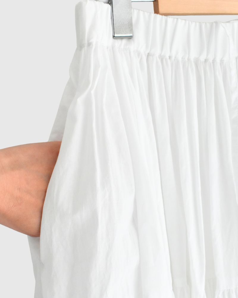 Tiered Gathered Cotton Skirt in White