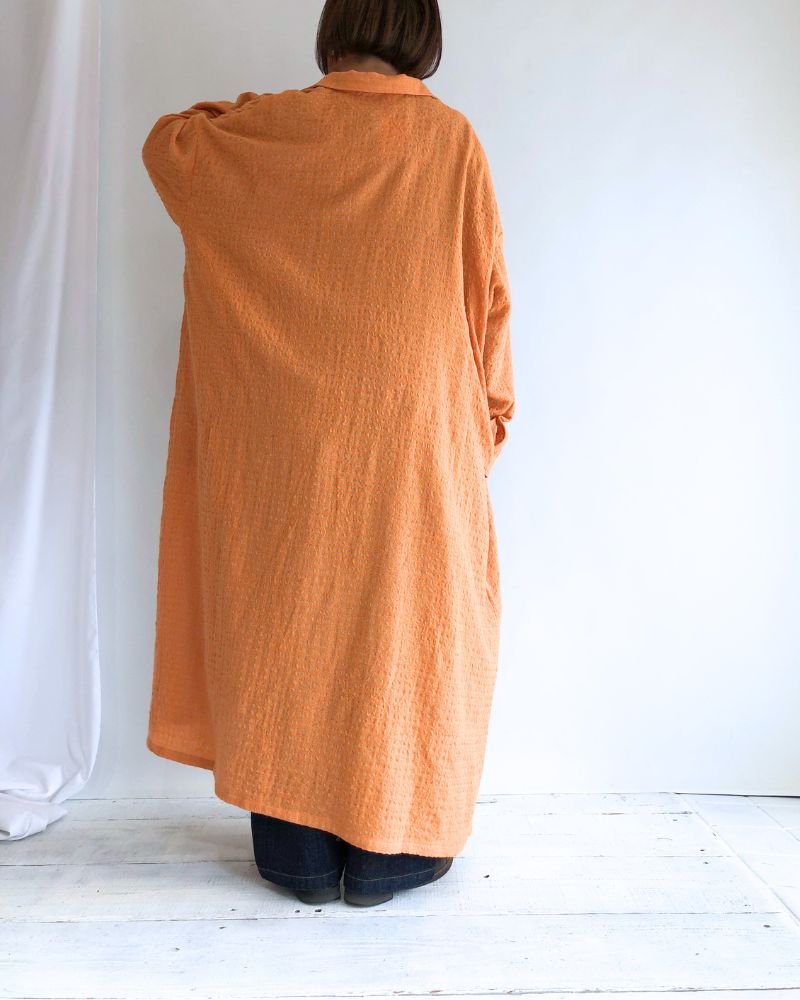 Wool Cotton Gingham Dress in Orange/Mocha
