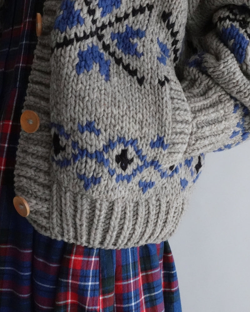 Wool Hand Knit Cardigan in Gray