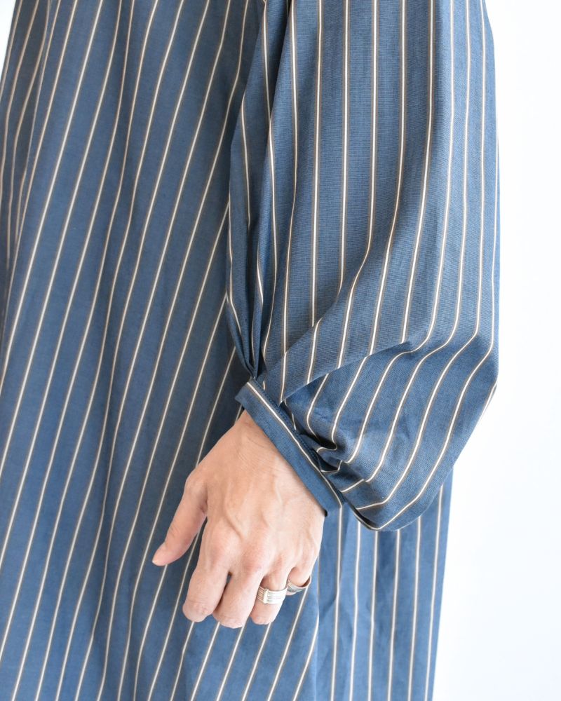 Balloon Sleeve Midi Dress in NavyStripe