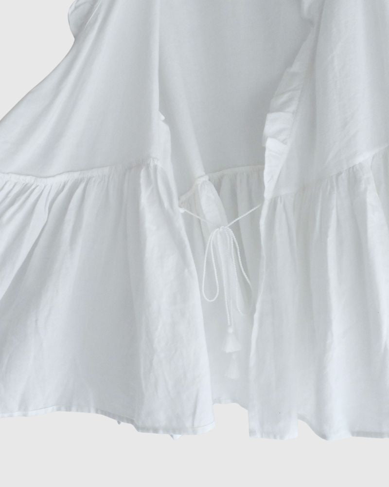 TWILL COTTON KHADI PLAIN (WASH) FRILL CACHE COEUR in White