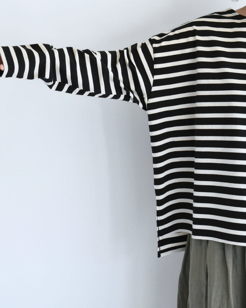 Cotton Striped Pullover in Black/Natural