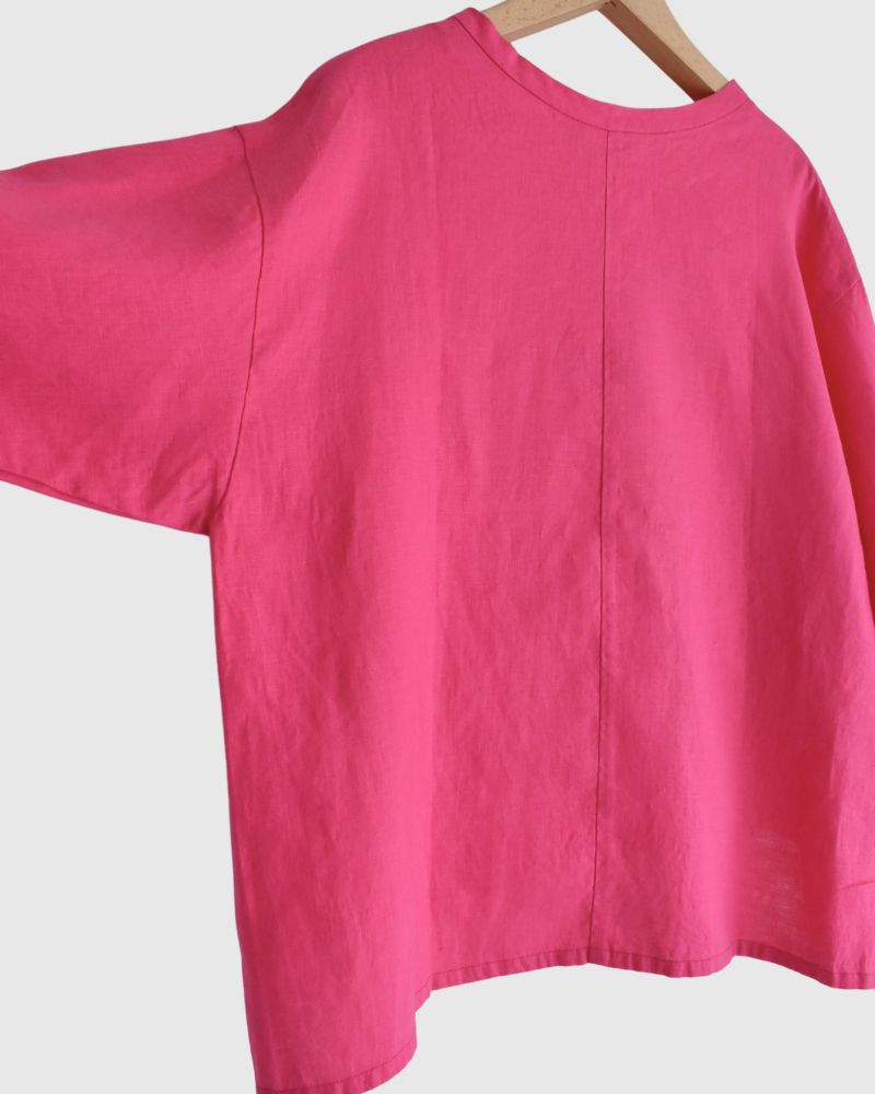 Color linen pullover in Pink