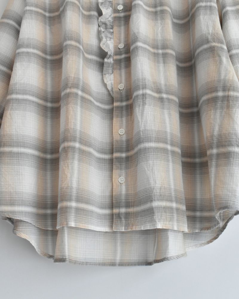 Light Madras Ruffle Blouse in Light Charcoal
