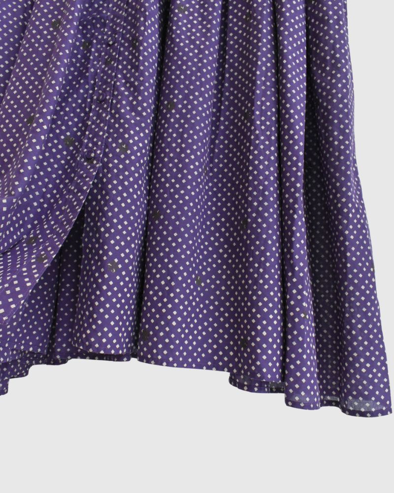 Crew Neck Button Shirts Dress with Mini Pintuck in Purple