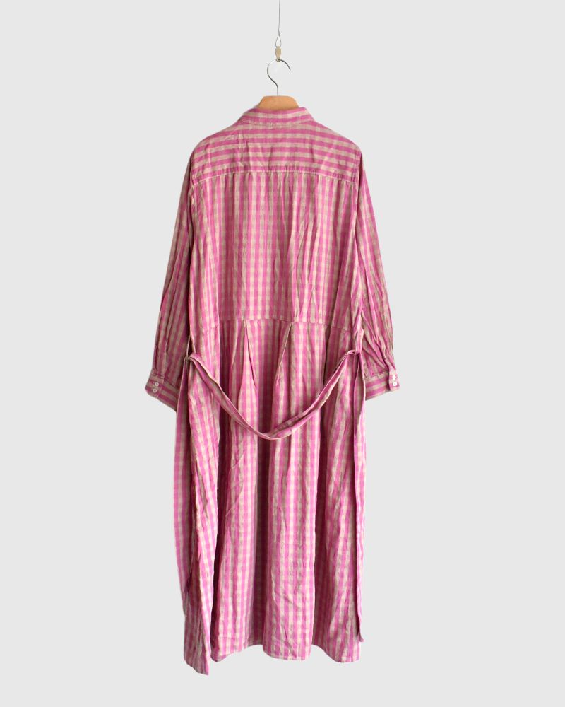 Linen Cotton Gingham Dress in Pink/Natural