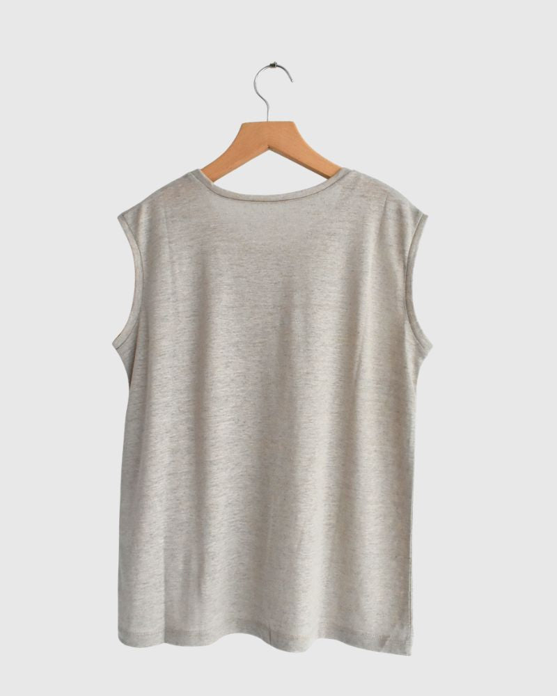 Crewneck Sleeveless T-Shirt in Natural