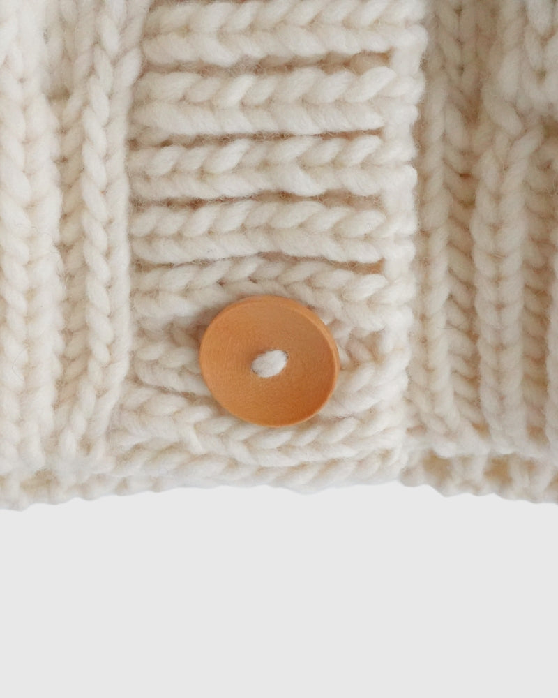 Wool Hand Knit Cardigan in White