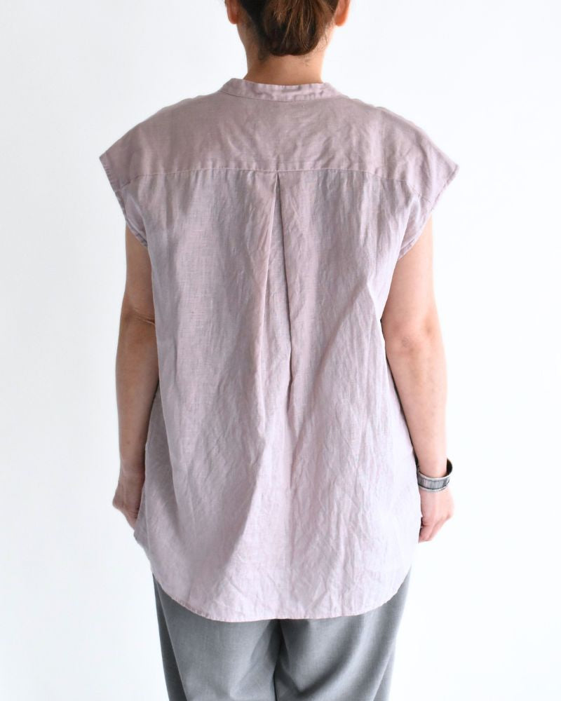 Linen Frill Sleeveless Blouse in Ash Pink