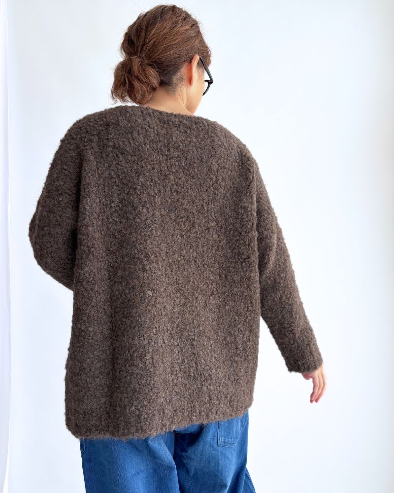 3GG BOUCLE CREW NECK PULLOVER WITH POCKET in Brown