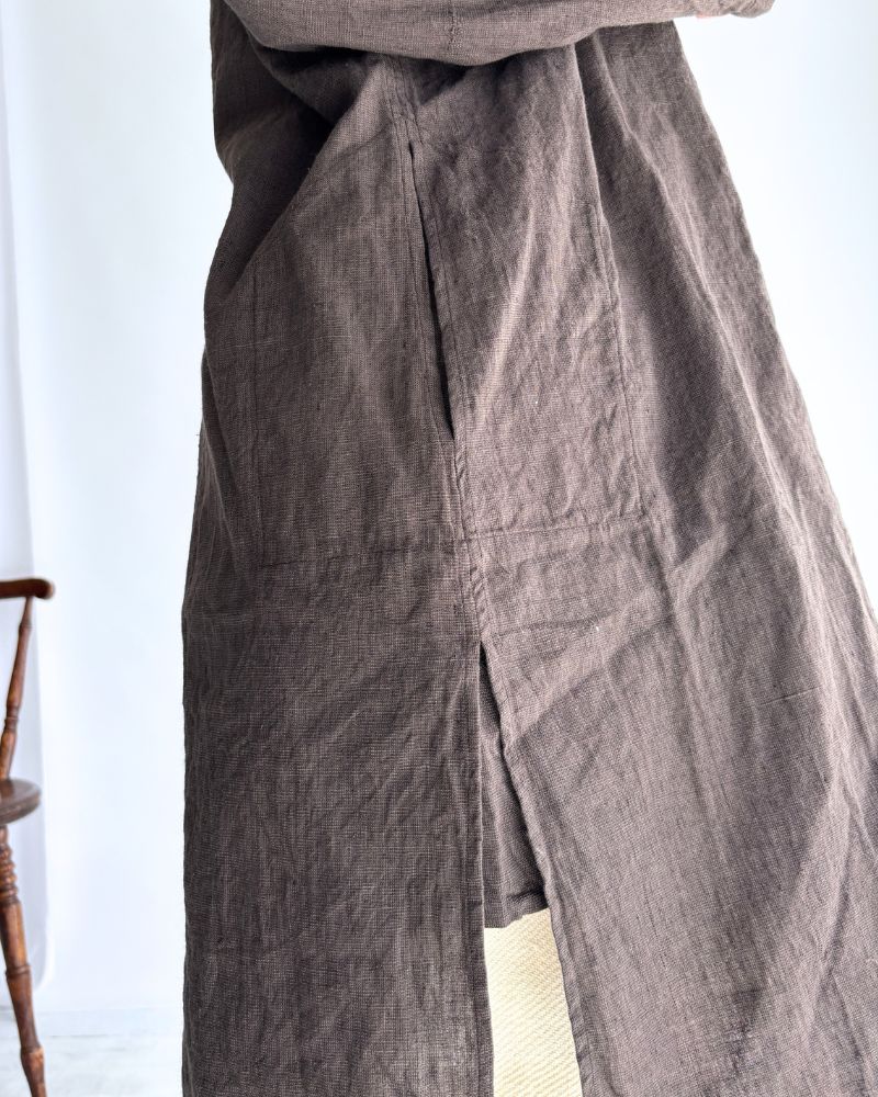 Hand Span Cotton Linen Kameez Tunic in DarkBrown